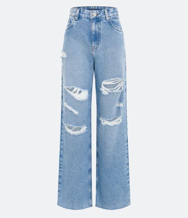 Calça Anos 90 Jeans com Rasgos e Puídos Azul 5