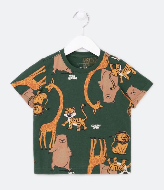 Camiseta Infantil com Estampa Animais da Selva - Tam 1 a 5 Anos - Cor: Verde - Tamanho: 02