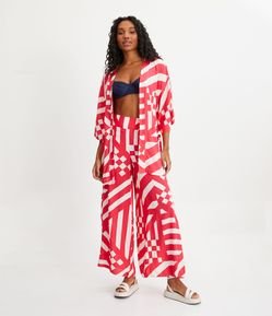 Saída de Praia Calça Pantalona em Viscose com Estampa Listras Desencontradas