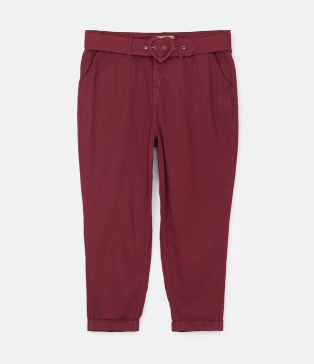 Pantalón Mom en Sarga con Cinturón y Hebilla de Corazón Curve & Plus Size Rojo 5