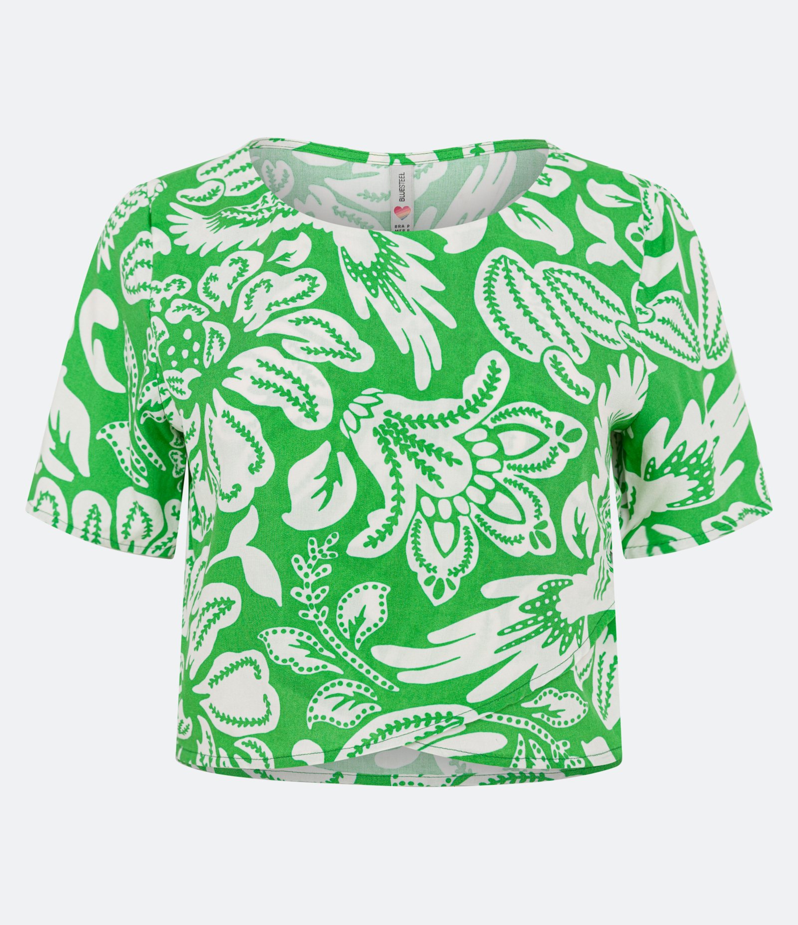 Blusinha Cropped em Viscose com Estampa Tropical Verde 1