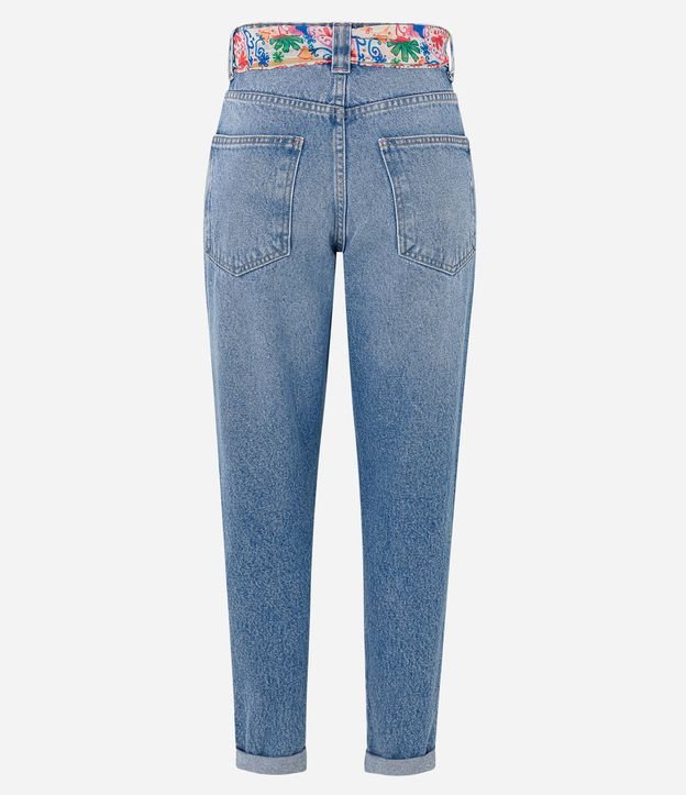 Calça Mom Jeans com Puídos e Bolso Reto Azul 7