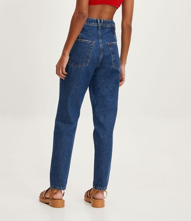 Calça Mom Jeans com Pence Lateral Azul 3