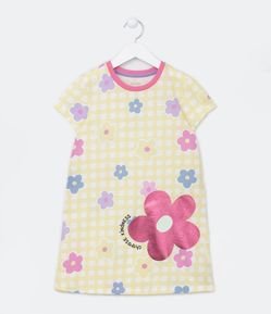 Camisola Infantil com Xadrezinha e Estampa Lateral de Flor - Tam 5 a 14 Anos