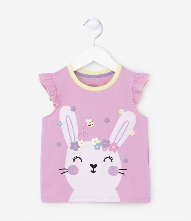Pijama Curto Infantil com Estampa Coelhinho com Florzinhas - Tam 1 a 4 Anos Rosa 2