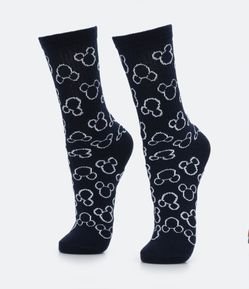 Meia Cano Alto com Estampa Contorno do Mickey