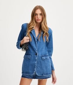 Blazer Alongado em Jeans com Botão Único e Lapelas