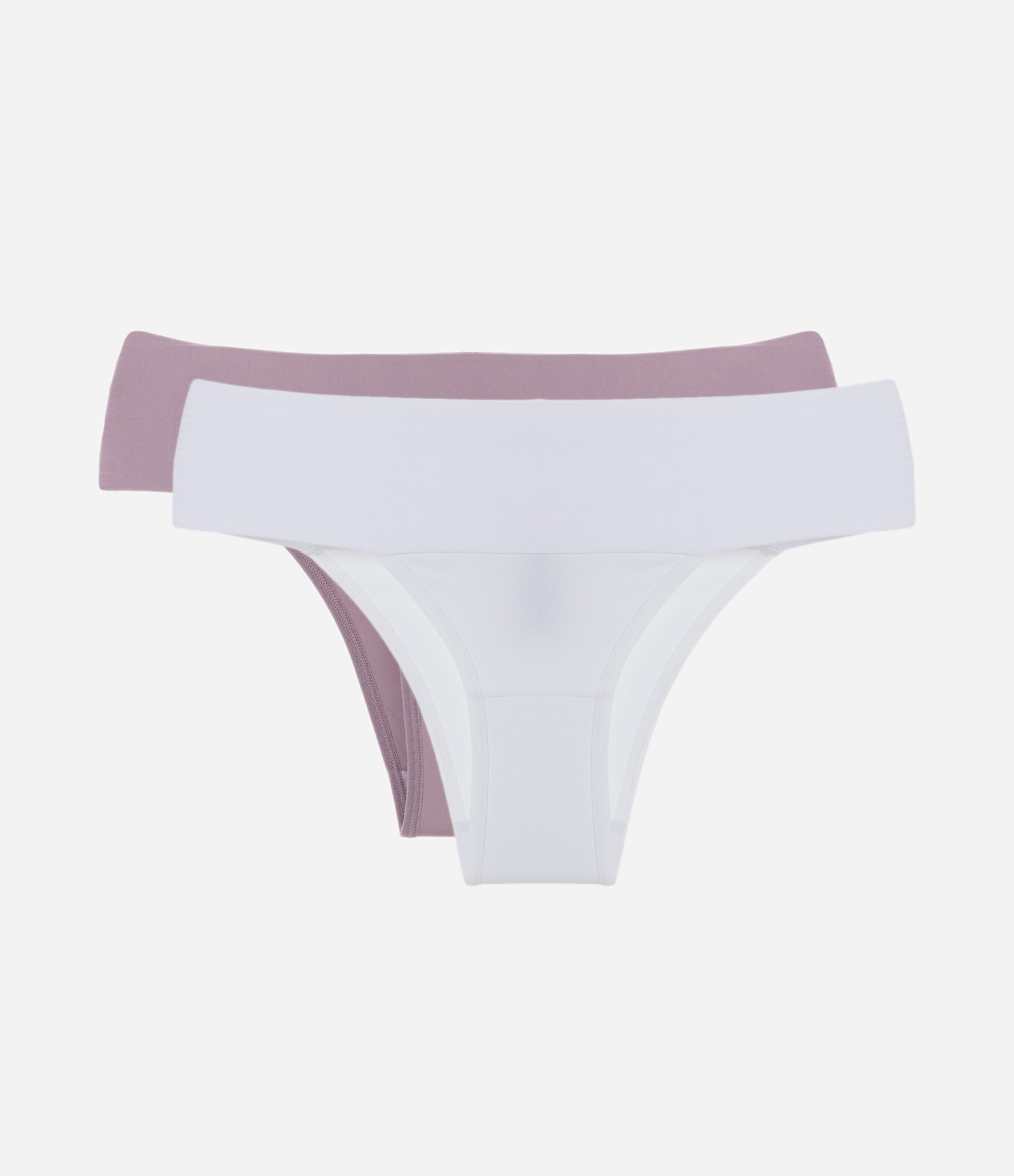 Kit 02 Calcinhas Biquíni em Poliamida com Lateral Larga Rosa/ Branco 1