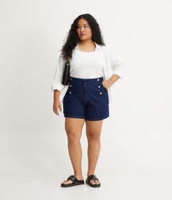 Short Curto Jeans com Cós Elástico e Botões Frontais Curve & Plus Size