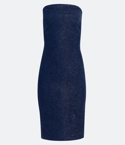 Vestido Midi em Jeans com Brilho e Decote Tomara que Caia