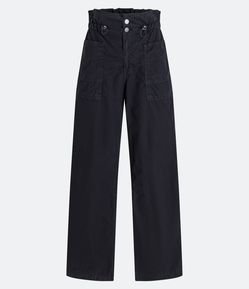 Calça Wide Leg em Sarja Leve com Puxador no Cós Franzido