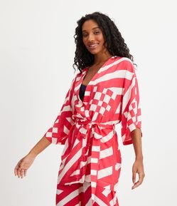 Saída de Praia Kimono com Estampa de Listras Irregulares