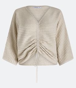Blusa Manga Ampla em Viscose Brilhosa com Puxadinho com Amarraçãp