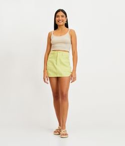 Saia Reta em Sarja com Bolsos e Barra Arredondada