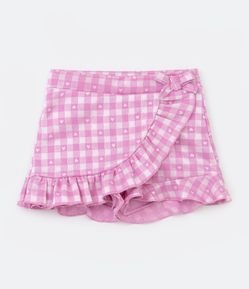 Short Saia Infantil com Estampa Xadrez Vichy de Coração - Tam 1 a 5 Anos
