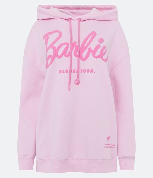 Blusão em Moletom com Capuz e Lettering Barbie Global Icon Rosa