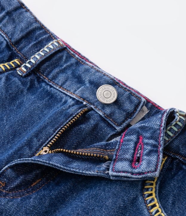 Short Cintura Alta Infantil em Jeans com Bordado no Bolso - Tam 5 a 14 Anos Azul 2