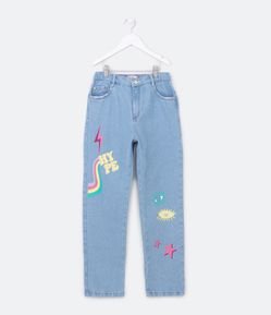 Calça Mom Infantil em Jeans com Estampa com Silk Hype - Tam 5 a 14 Anos