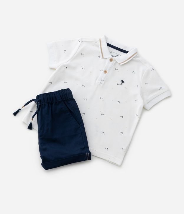Conjunto Infantil de Camiseta Polo e Bermuda em Sarja - Tam 1 a 5 Branco 8