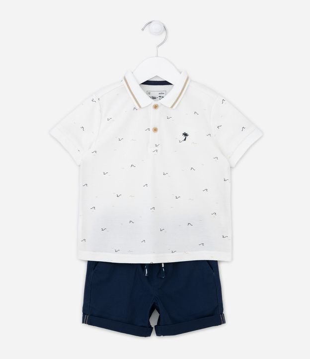 Conjunto Infantil de Camiseta Polo e Bermuda em Sarja - Tam 1 a 5 Branco 1