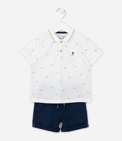 Conjunto Infantil de Camiseta Polo e Bermuda em Sarja - Tam 1 a 5