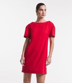 Vestido Curto Manga Curta em Linho com Bolsos