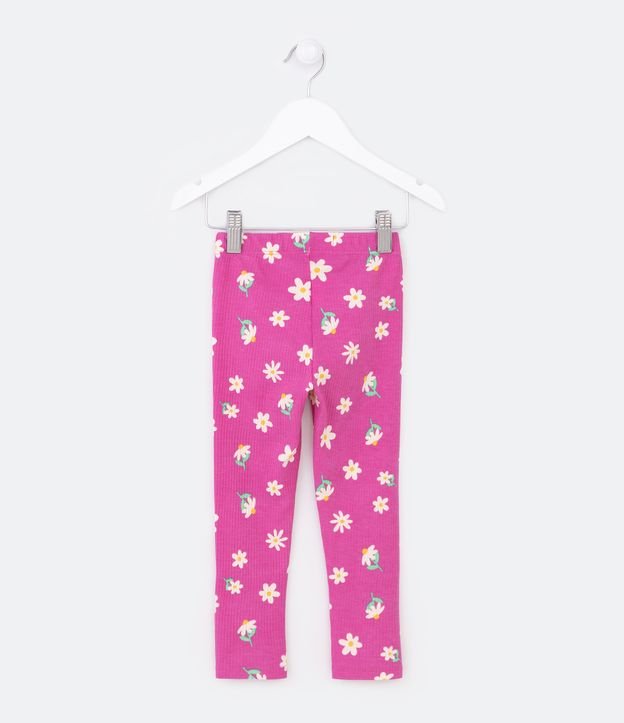 Calça Legging Infantil Canelada com Estampa Margaridas - Tam 1 a 5 Anos Rosa 2