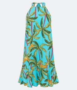 Vestidinho Frente Única em Viscose com Estampa Tropical