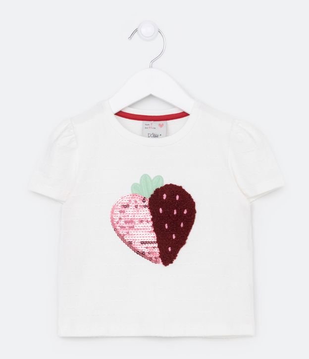 Blusa Infantil Texturizada com Bordado de Morango Paetês - Tam 1 a 5 Anos - Cor: Branco - Tamanho: 01