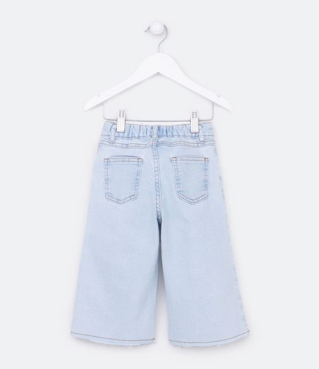 Calça Wide Leg Infantil Jeans com Bordado de Florzinhas - Tam 1 a 5 Anos Azul Claro 2