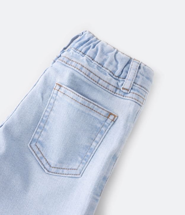 Calça Wide Leg Infantil Jeans com Bordado de Florzinhas - Tam 1 a 5 Anos Azul Claro 3