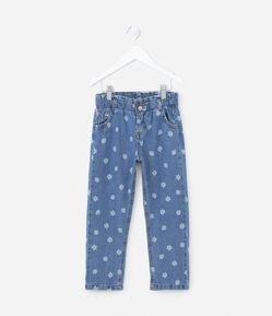 Calça Clochard Infantil Jeans com Estampa Florzinhas - Tam 1 a 5 Anos