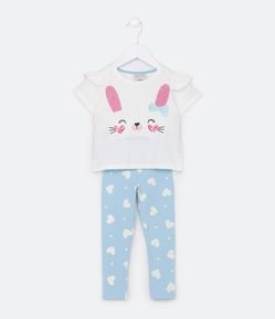 Conjunto Infantil com Babadinho nos Ombros e Estampa de Coelhinha - Tam 1 a 5 Anos