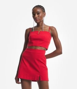 Blusa de Alça Cropped em Bengaline com Recorte V no Busto