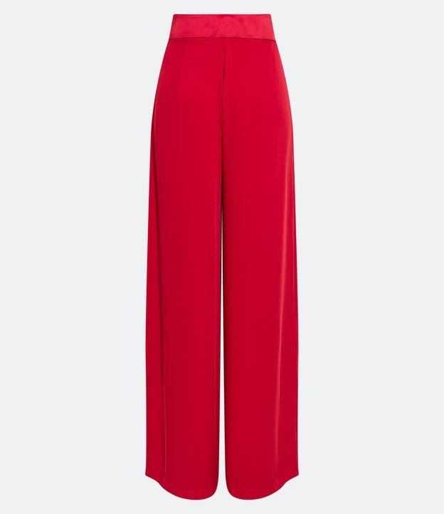 Calça Pantalona Acetinada com Cós de Cetim Vermelho 6