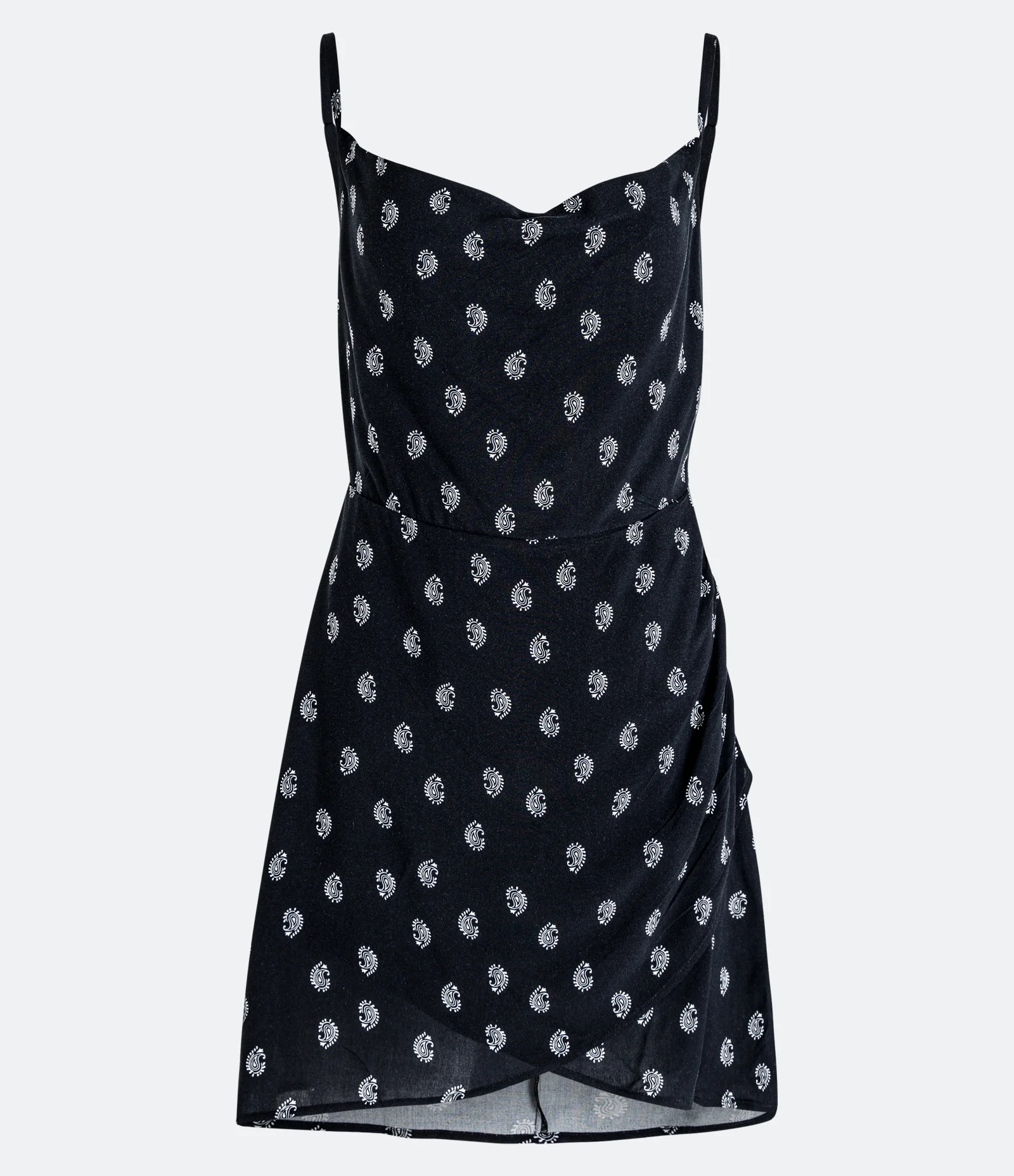 Vestido Curto de Alça em Viscose com Estampa Paisley Preto 1