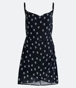 Vestido Curto de Alça em Viscose com Estampa Paisley