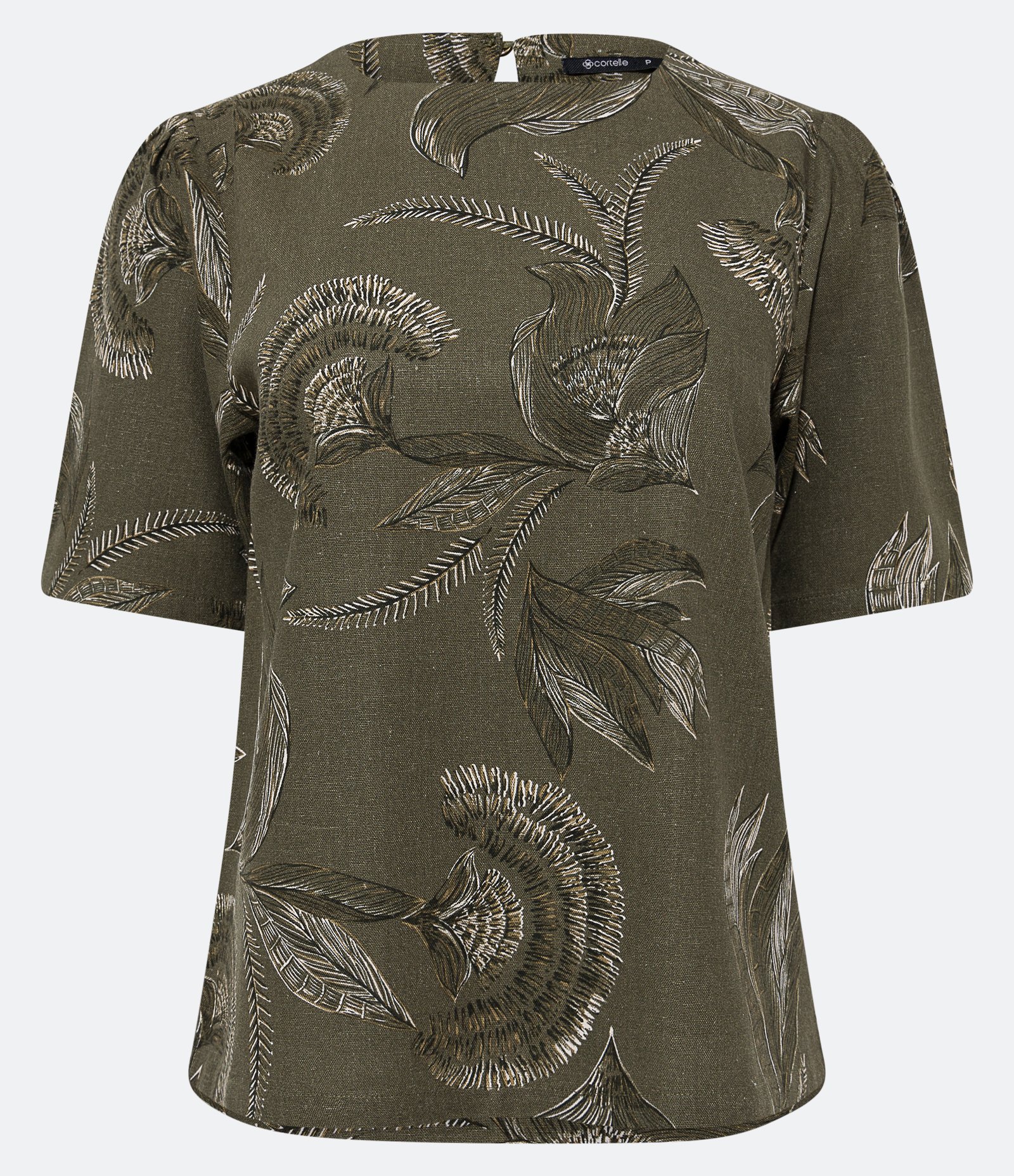Blusa Manga Curta em Viscolinho com Folhagens Estampadas Verde 1