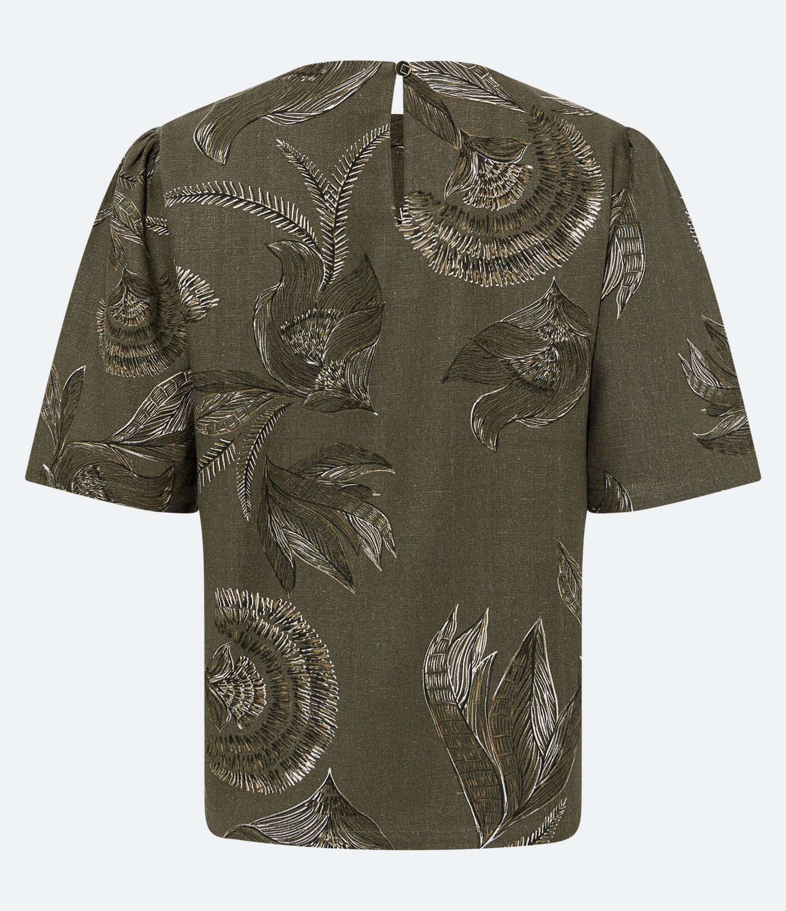Blusa Manga Curta em Viscolinho com Folhagens Estampadas Verde 2