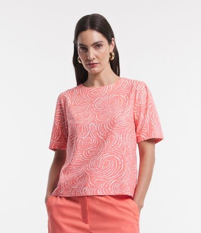 Blusa Manga Curta em Viscolinho com Estampa Abstrata Menor preço em Blusa Manga Curta em Viscolinho com Estampa Abstrata