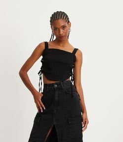 Blusa Cropped Corsetada em Bengaline com Amarração Lateral