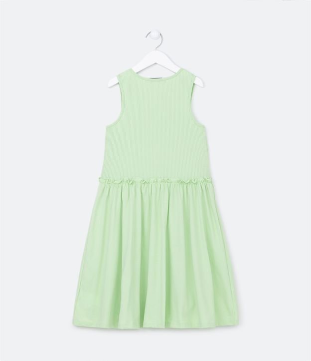 Vestido Infantil com Textura de Listrinhas e Recorte Vazado no Ombro - Tam 5 a 14 Anos - Cor: Verde - Tamanho: 5-6