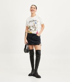 Saia Curta Jeans com Fendas Laterais