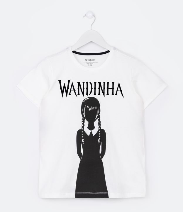 Camiseta Infantil com Estampa Frontal Wandinha - Tam 10 a 14 Anos - Cor: Branco Neve - Tamanho: 9-10