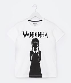 Camiseta Infantil com Estampa Frontal Wandinha - Tam 10 a 14 Anos