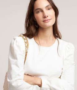 Blusa em Cotton Texturizada com Manga Bufante