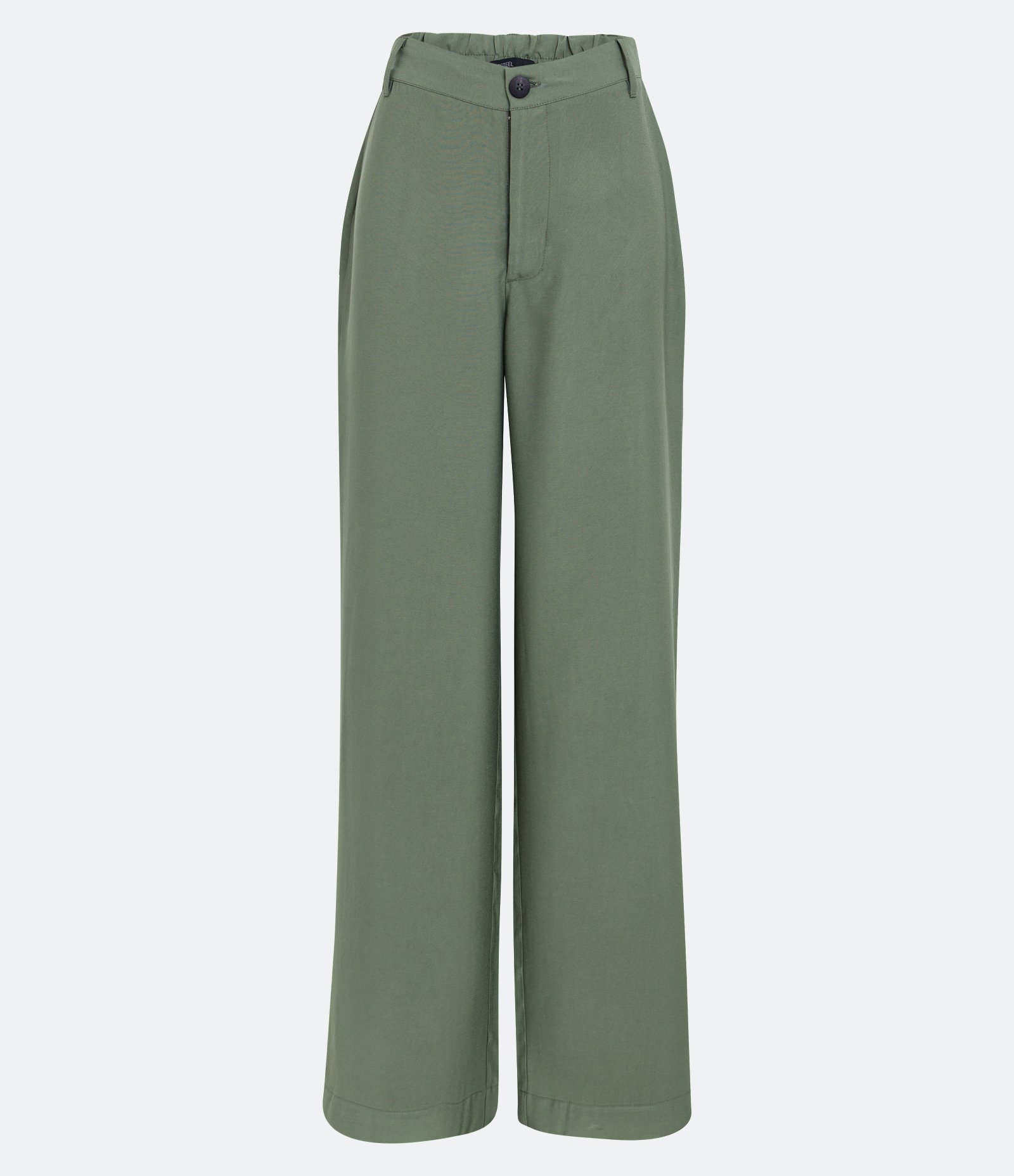 Calça Reta Alfaiataria em Sarja com Elástico e Pregas no Cós Verde 5