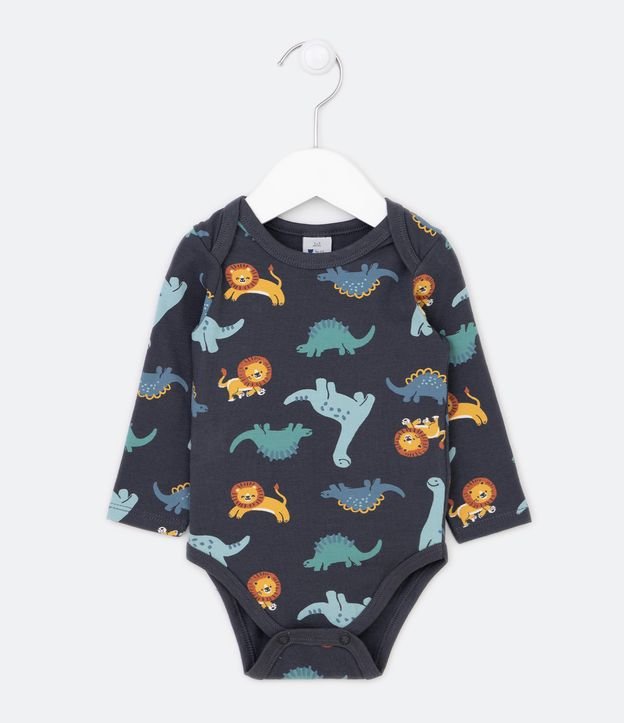 Body Infantil con Estampado Dinos de Colores - Talle RN a 18 meses Gris 1