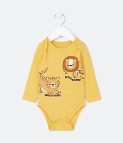 Body Infantil com Estampa Leão e Tigrinho - Tam 0 a 18 meses