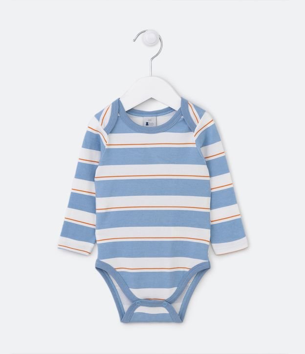 Body Infantil com Estampa em Listras Grossinhas - Tam 0 a 18 meses Branco/Azul 1